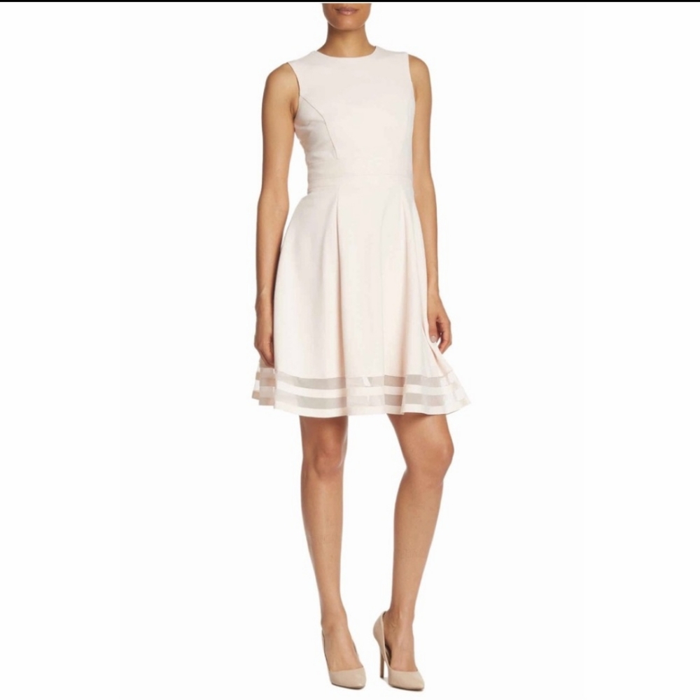 White Calvin Klein Fit and Flare Illusion Hem Crepe A-Line dress. Size 10 New
